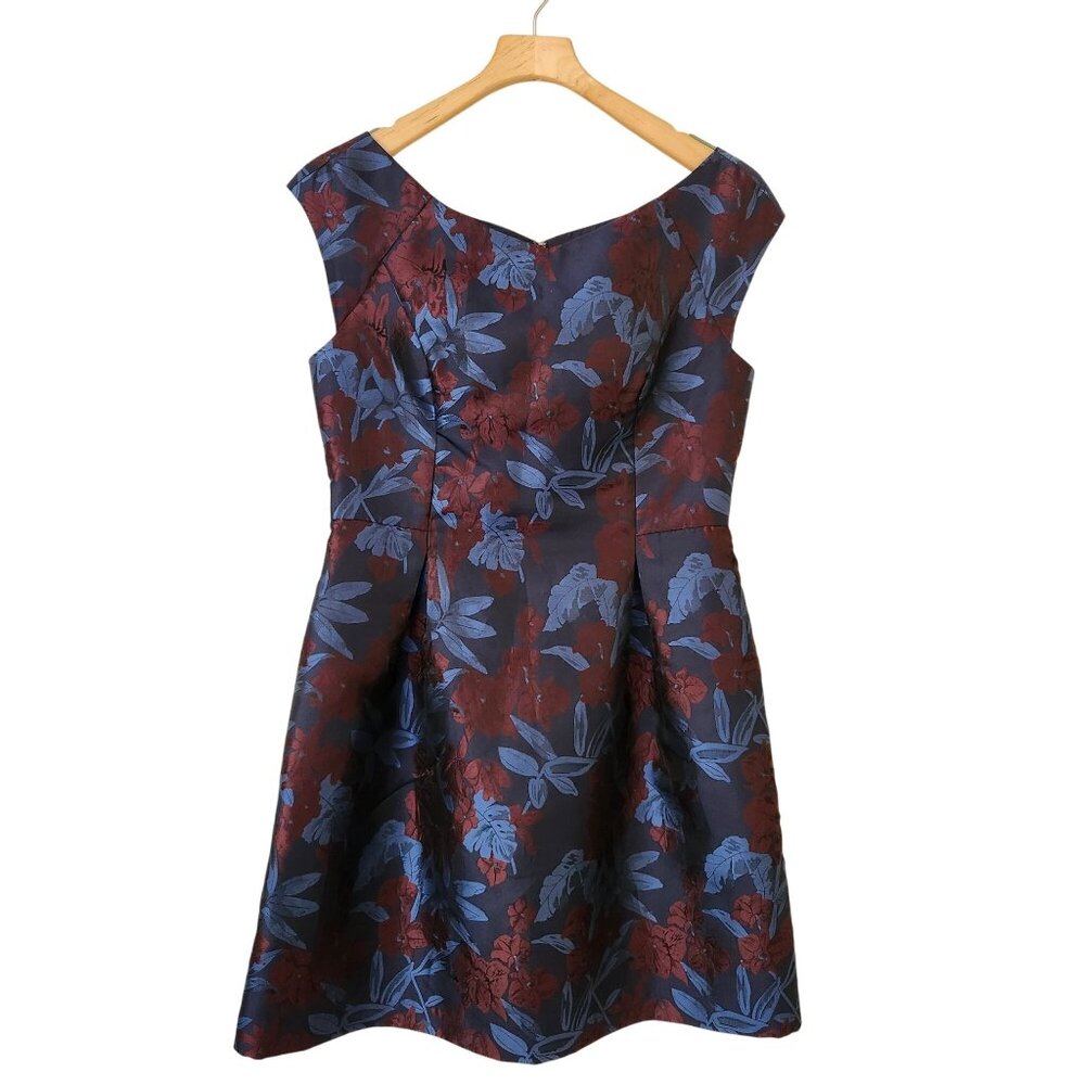 Tommy Hilfiger Jaquard Floral Cocktail Dress Blue Burgundy Sleeveless Party